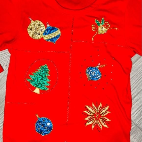 Vintage Victoria harbor sequin beaded Christmas sweater ornaments tree large - Picture 2 of 6